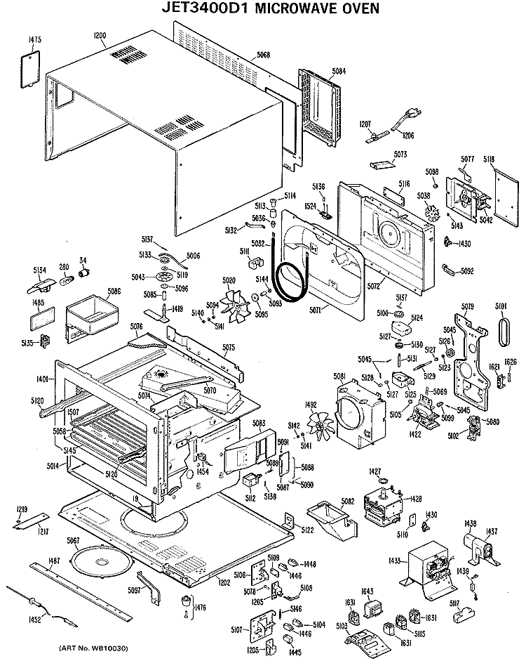 MICROWAVE OVEN Diagram and Parts List for JET3400D1  General Electric Microwave