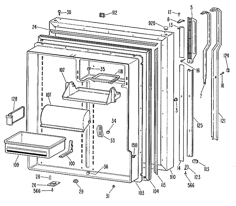 Section Diagram and Parts List for TBX25RKBR  General Electric Refrigerator