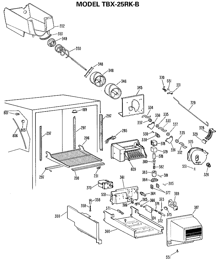 Section Diagram and Parts List for TBX25RKBR  General Electric Refrigerator