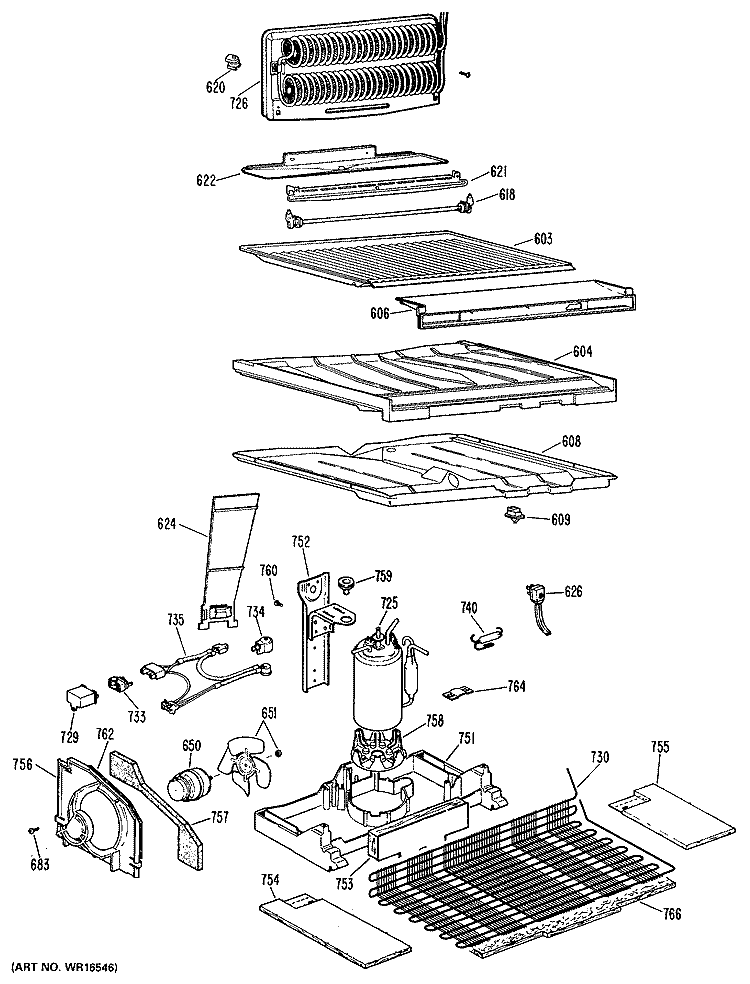 Section Diagram and Parts List for TBX25RKBR  General Electric Refrigerator