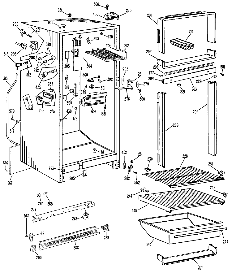 Section Diagram and Parts List for TBFP16SJBL  General Electric Refrigerator