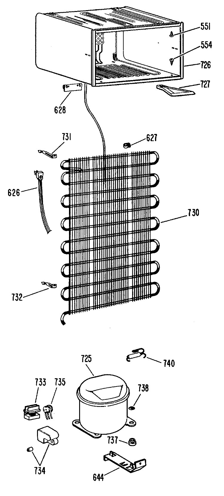 Section Diagram and Parts List for TA14SJBLAD  General Electric Refrigerator