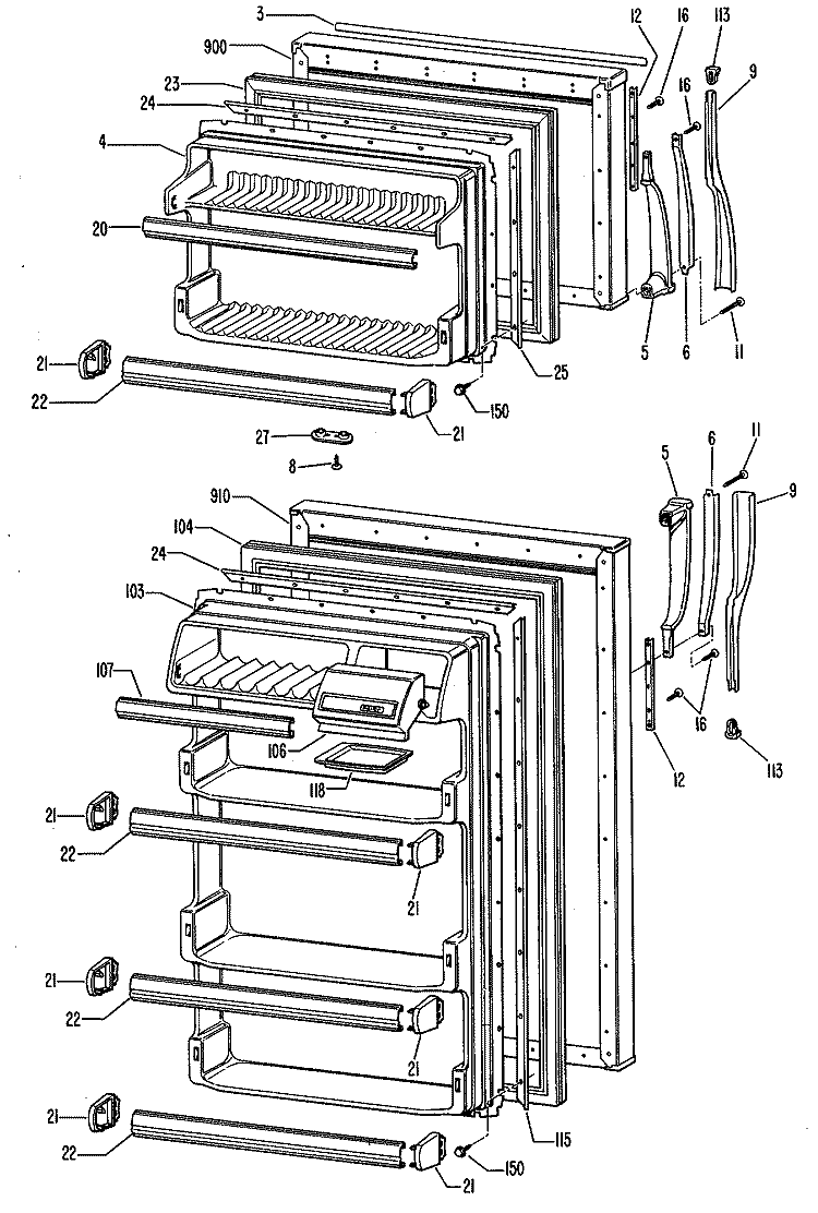 Section Diagram and Parts List for TB15SJBRAD  General Electric Refrigerator