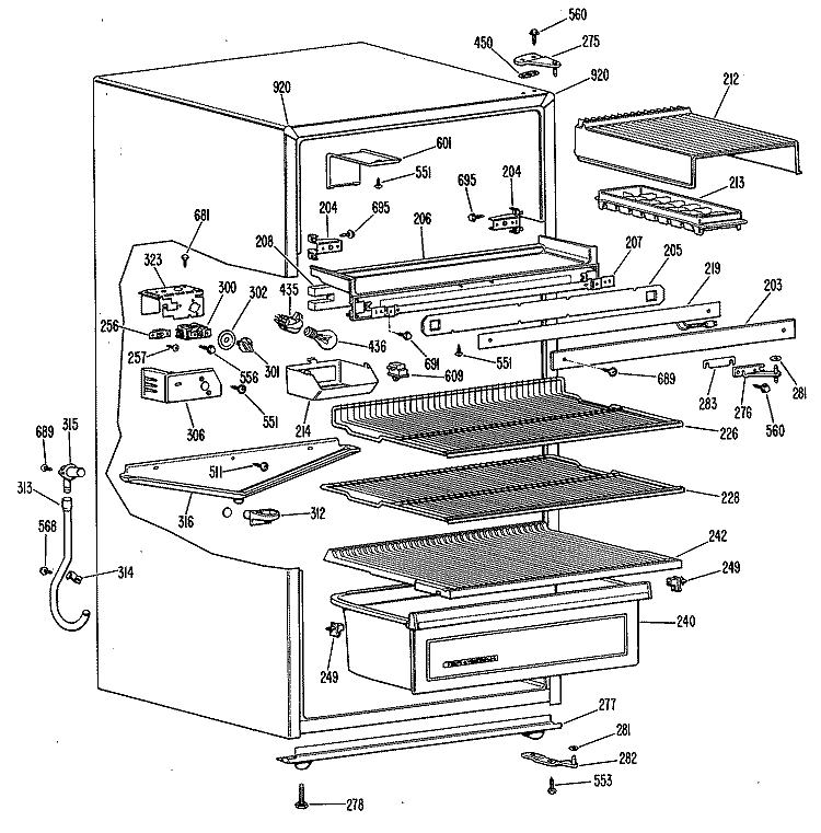 Section Diagram and Parts List for TB15SJBRAD  General Electric Refrigerator