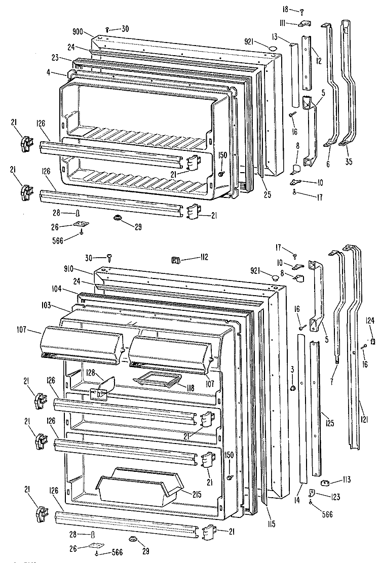 Section Diagram and Parts List for TBX21CKBR  General Electric Refrigerator