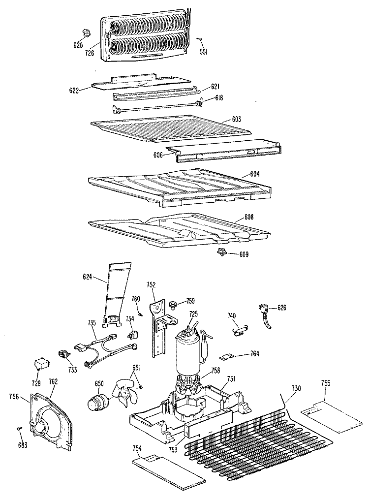Section Diagram and Parts List for TBX21CKBR  General Electric Refrigerator