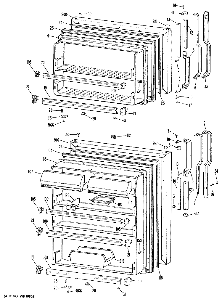 Section Diagram and Parts List for TBX21DKBR  General Electric Refrigerator
