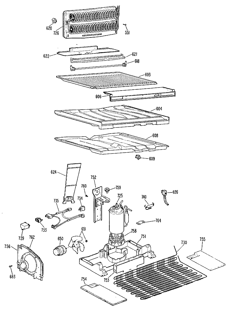 Section Diagram and Parts List for TBX21DKBR  General Electric Refrigerator