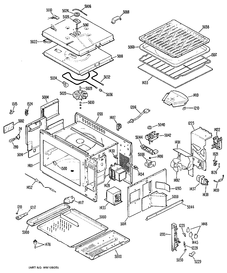 Section Diagram and Parts List for JET322G01  General Electric Microwave