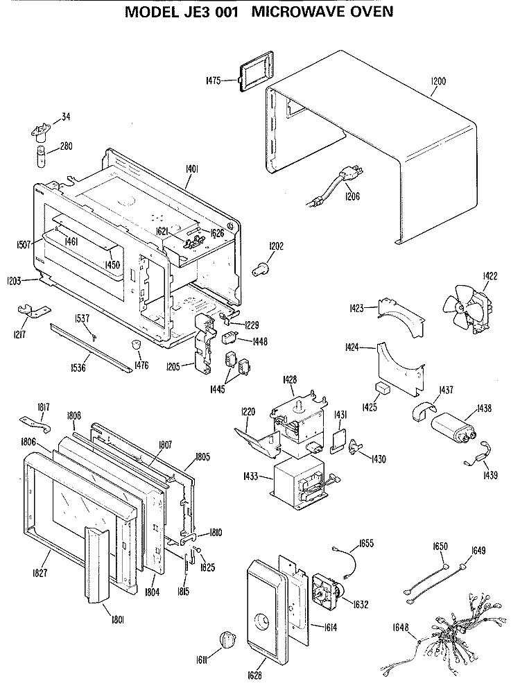 MICROWAVE OVEN Diagram and Parts List for JE3001  General Electric Microwave