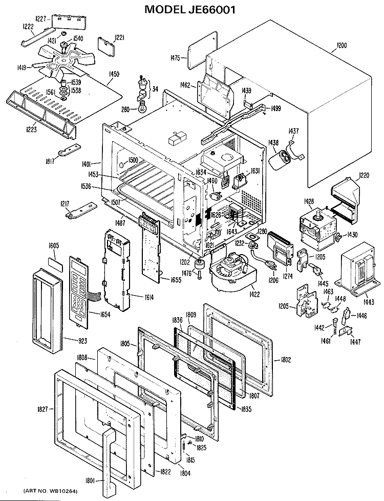 Section Diagram and Parts List for JE66001  General Electric Microwave