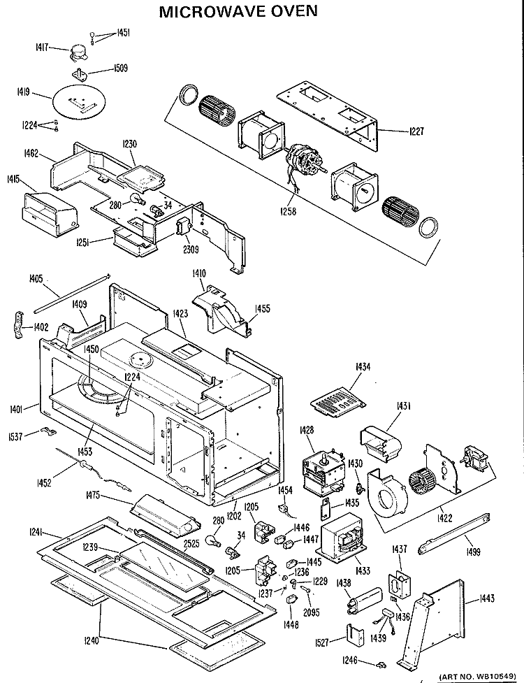 MICROWAVE OVEN Diagram and Parts List for JVM131001  General Electric Microwave