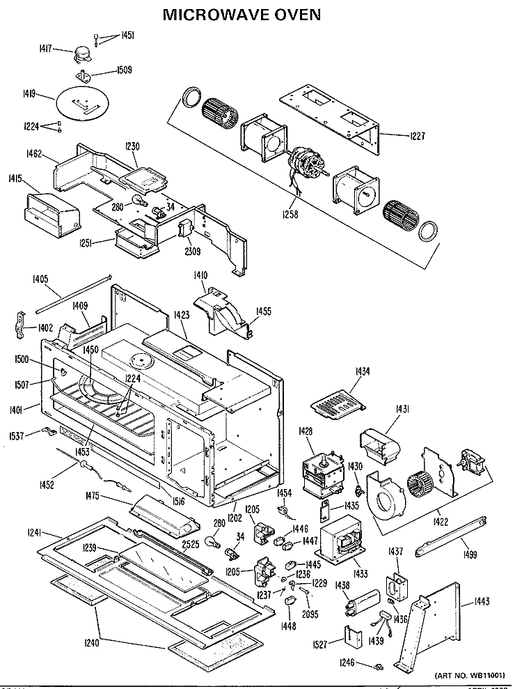 MICROWAVE OVEN Diagram and Parts List for JVM141001  General Electric Microwave