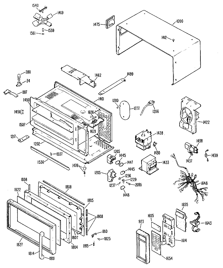 Section Diagram and Parts List for JE89003  General Electric Microwave