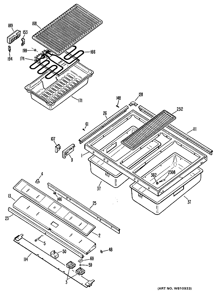 Section Diagram and Parts List for JP373B1K1  General Electric Cooktop