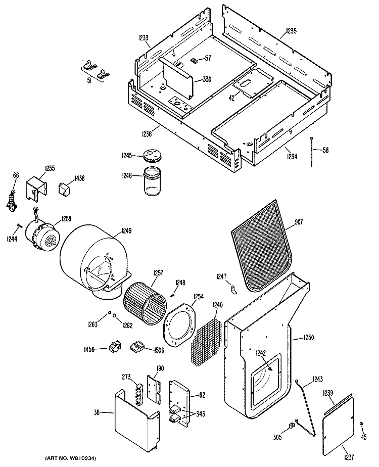 Section Diagram and Parts List for JP373B1K1  General Electric Cooktop