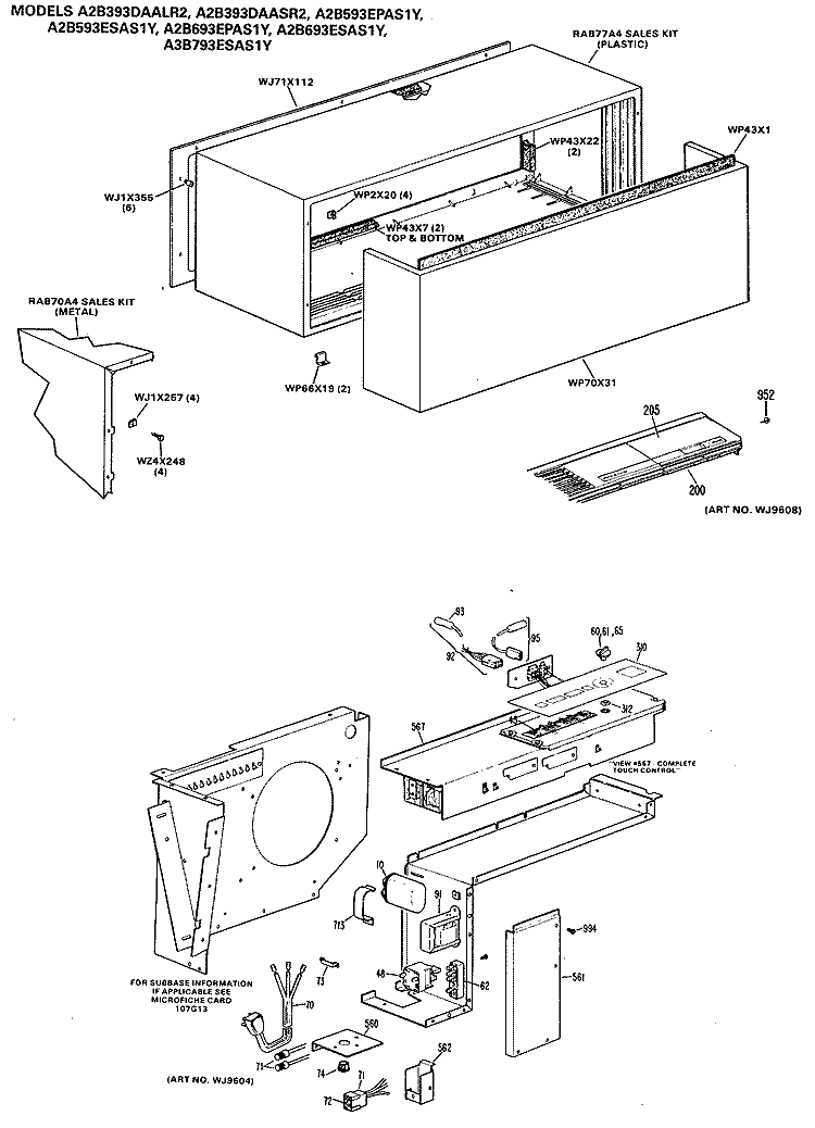 Section Diagram and Parts List for A2B593ESAS1Y  General Electric Air Conditioner