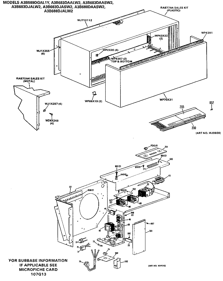Section Diagram and Parts List for A3B589DGAL1Y  General Electric Air Conditioner