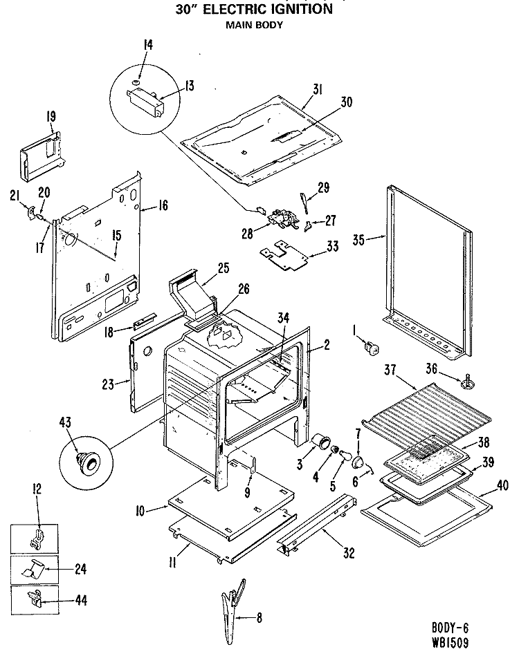 30" ELECTRIC IGNITION Diagram and Parts List for JGBP27GEJ2  General Electric Range