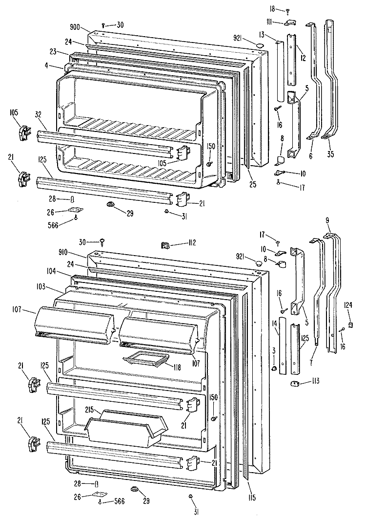 Section Diagram and Parts List for TBX21KKBR  General Electric Refrigerator