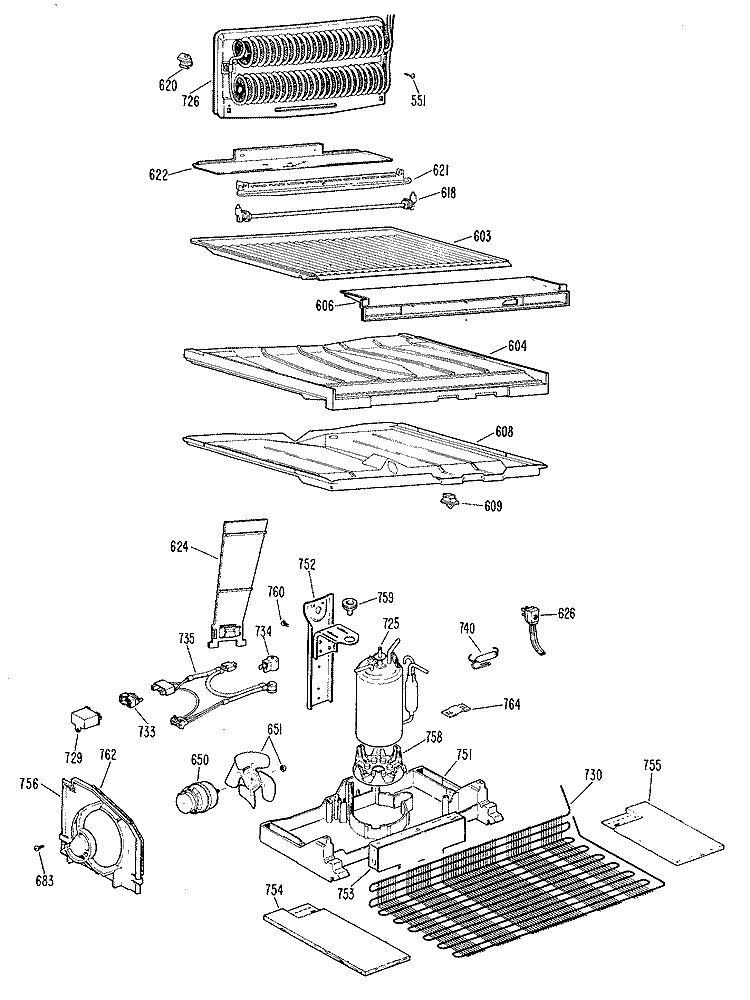 Section Diagram and Parts List for TBX21TKBR  General Electric Refrigerator