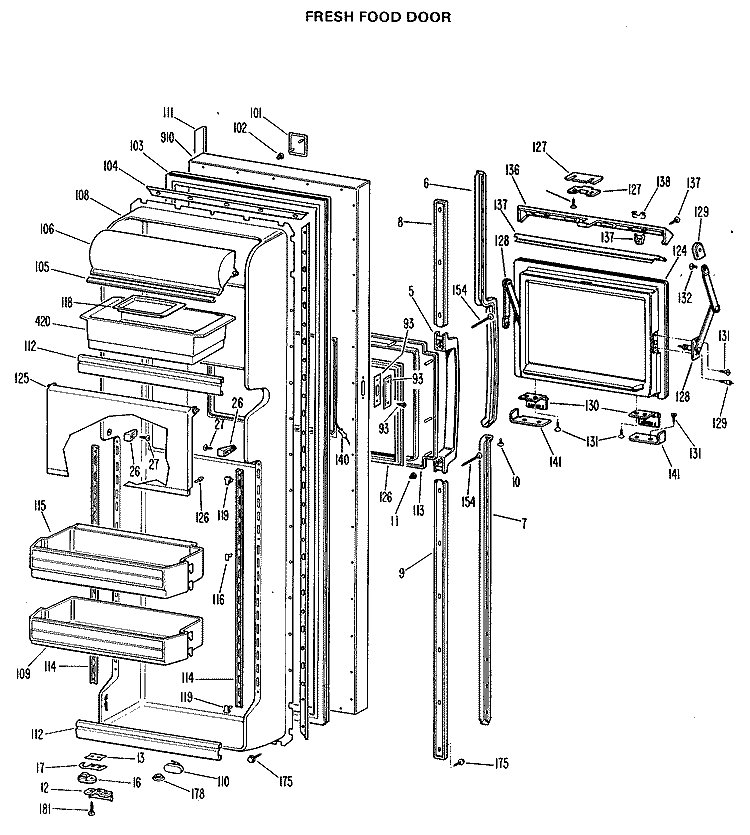 FRESH FOOD DOOR Diagram and Parts List for TFX24FJE  General Electric Refrigerator