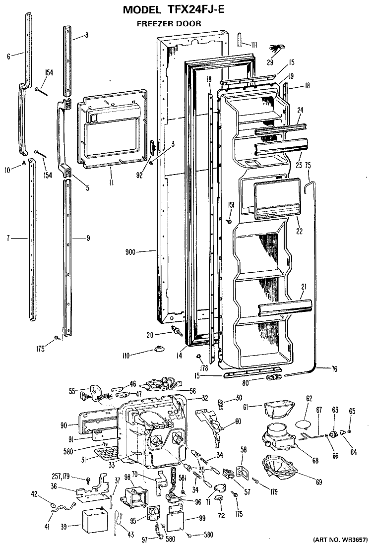 FREEZER DOOR Diagram and Parts List for TFX24FJE  General Electric Refrigerator