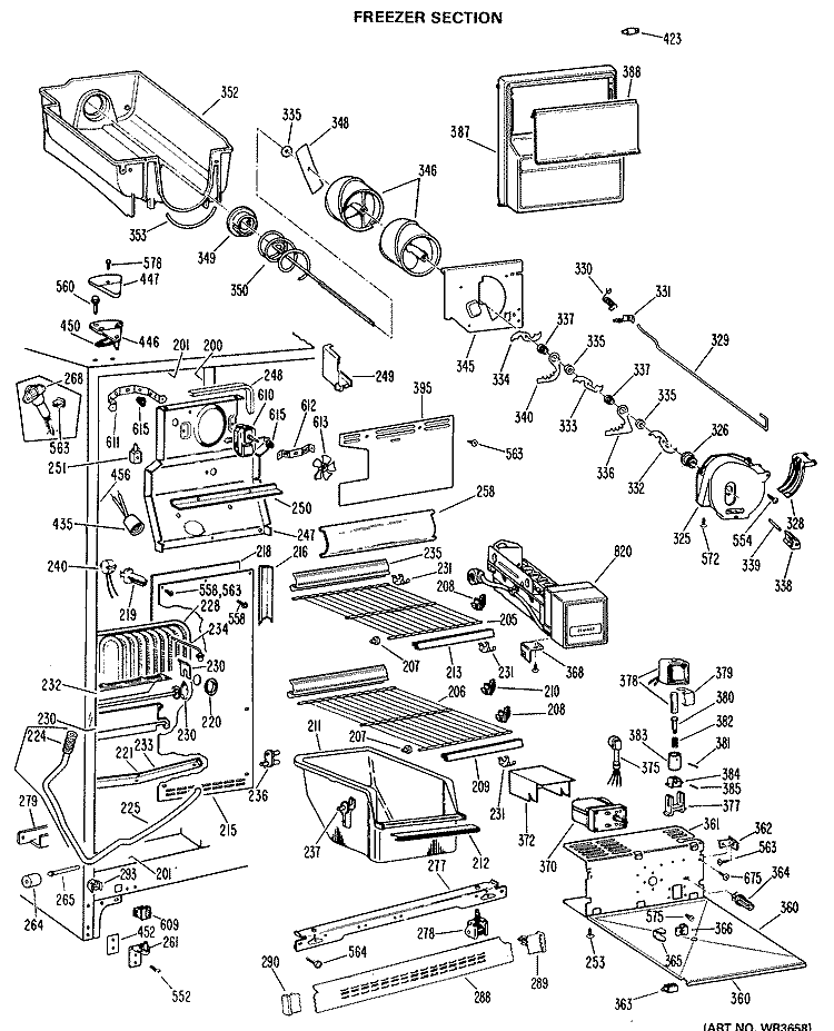FREEZER SECTION Diagram and Parts List for TFX24FJE  General Electric Refrigerator