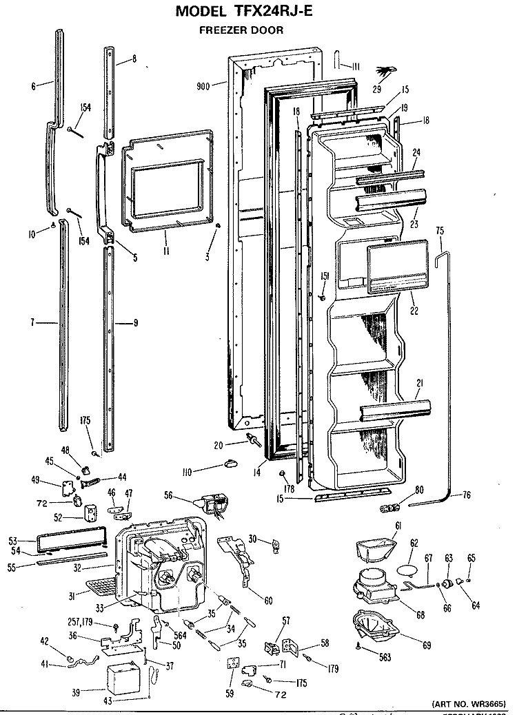 FREEZER DOOR Diagram and Parts List for TFX24RJE  General Electric Refrigerator