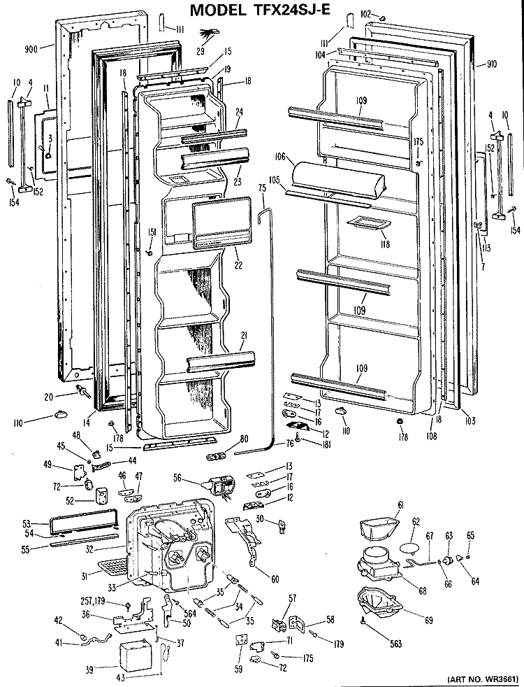 Section Diagram and Parts List for TFX24SJE  General Electric Refrigerator