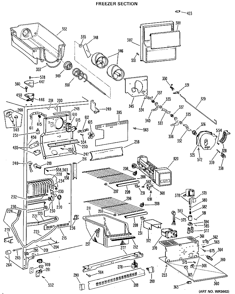 FREEZER SECTION Diagram and Parts List for TFX24SJE  General Electric Refrigerator