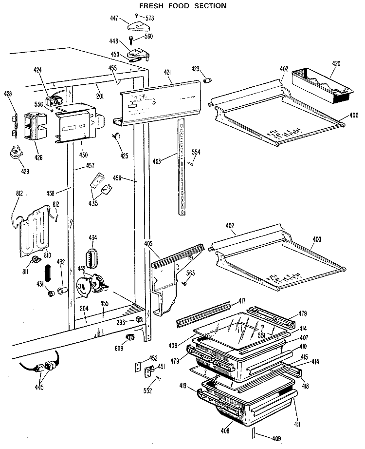 FRESH FOOD SECTION Diagram and Parts List for TFX24SJE  General Electric Refrigerator