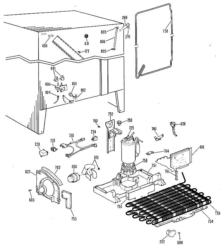 Section Diagram and Parts List for TFX24SJE  General Electric Refrigerator