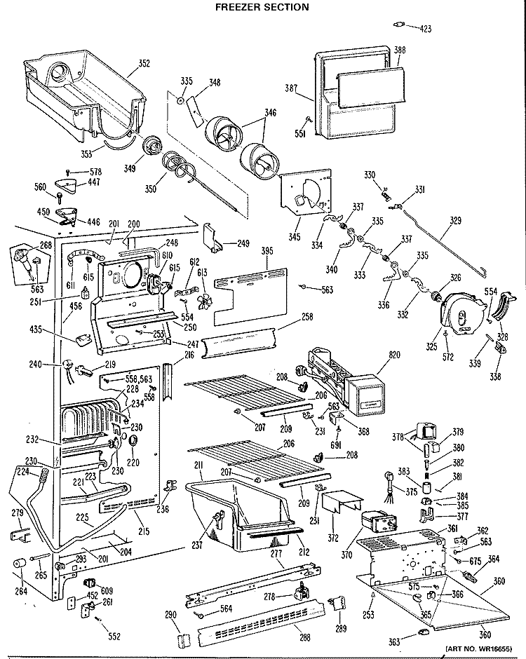 FREEZER SECTION Diagram and Parts List for TFX24SJF  General Electric Refrigerator
