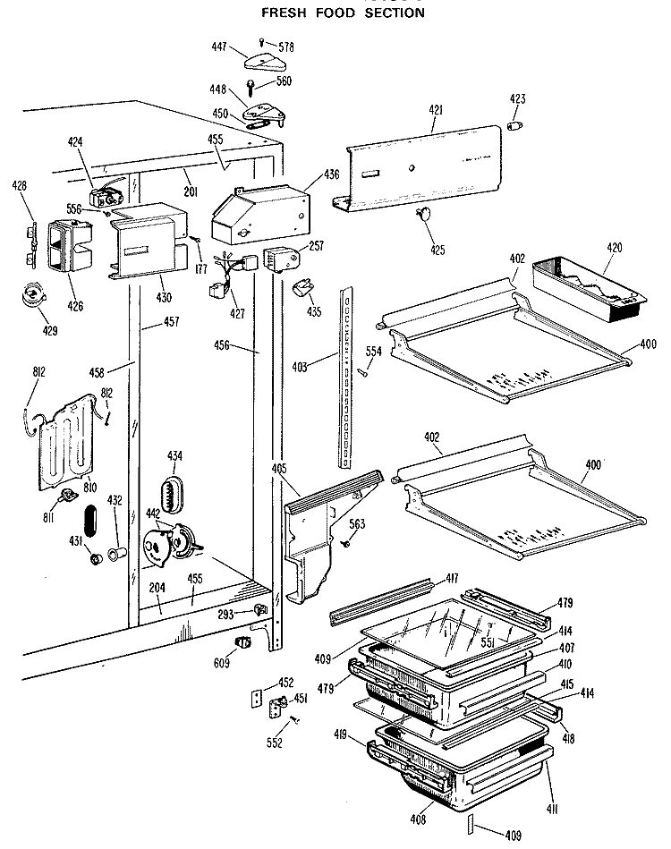 FRESH FOOD SECTION Diagram and Parts List for TFX24SJF  General Electric Refrigerator