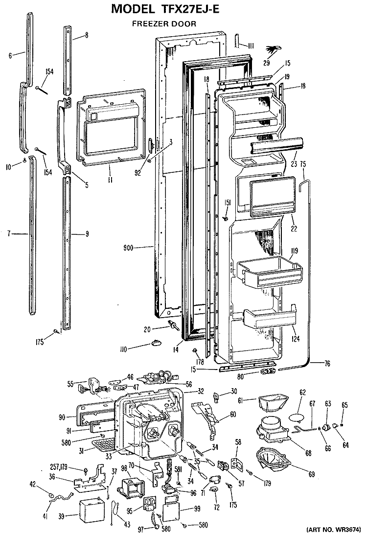 FREEZER DOOR Diagram and Parts List for TFX27EJE  General Electric Refrigerator
