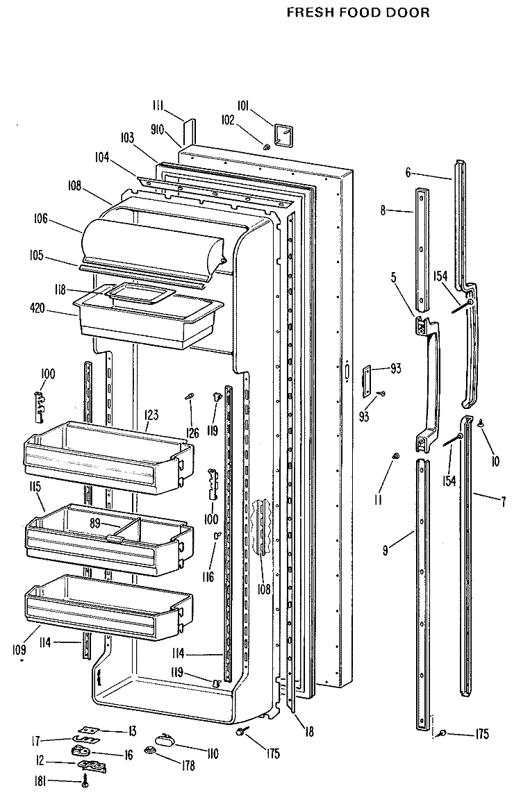 FRESH FOOD DOOR Diagram and Parts List for TFX27EJE  General Electric Refrigerator