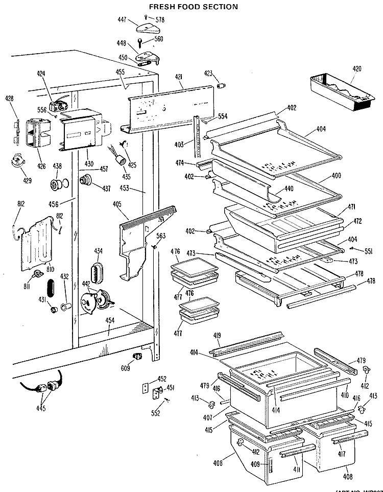 FRESH FOOD SECTION Diagram and Parts List for TFX27EJE  General Electric Refrigerator