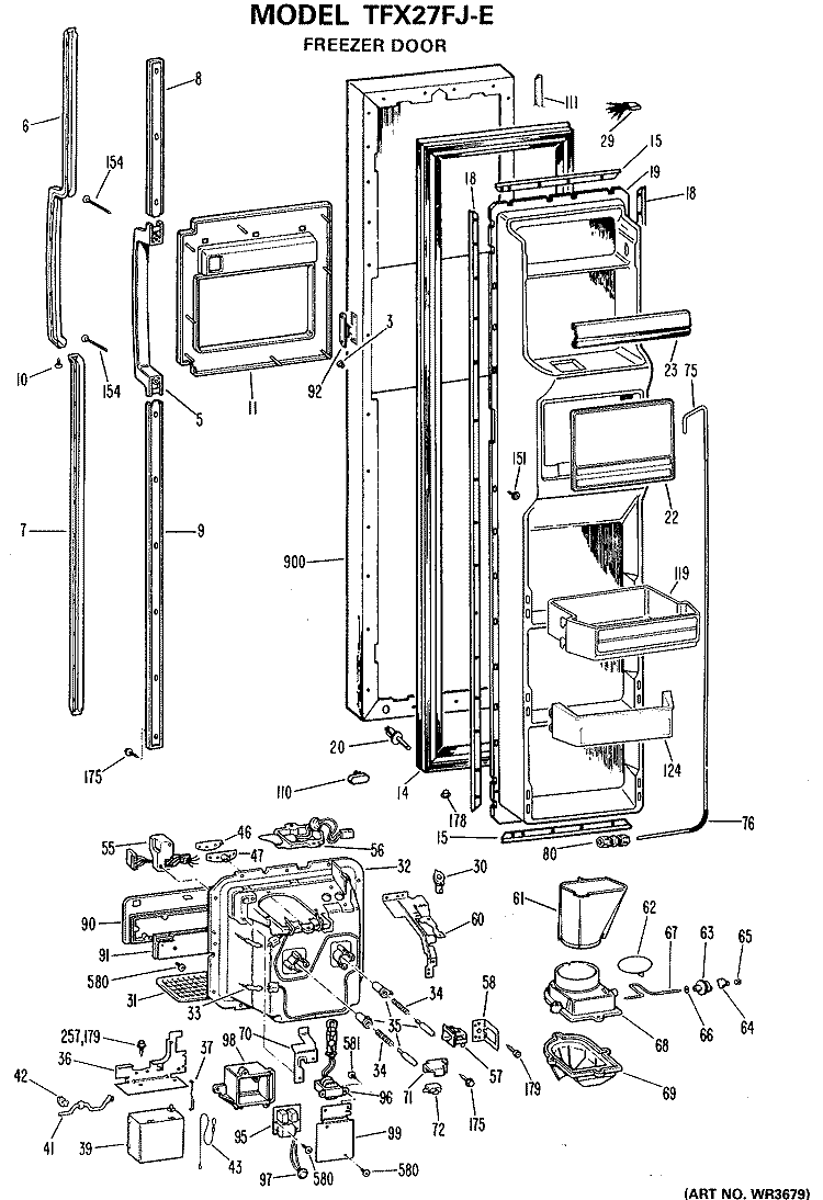 FREEZER DOOR Diagram and Parts List for TFX27FJE  General Electric Refrigerator
