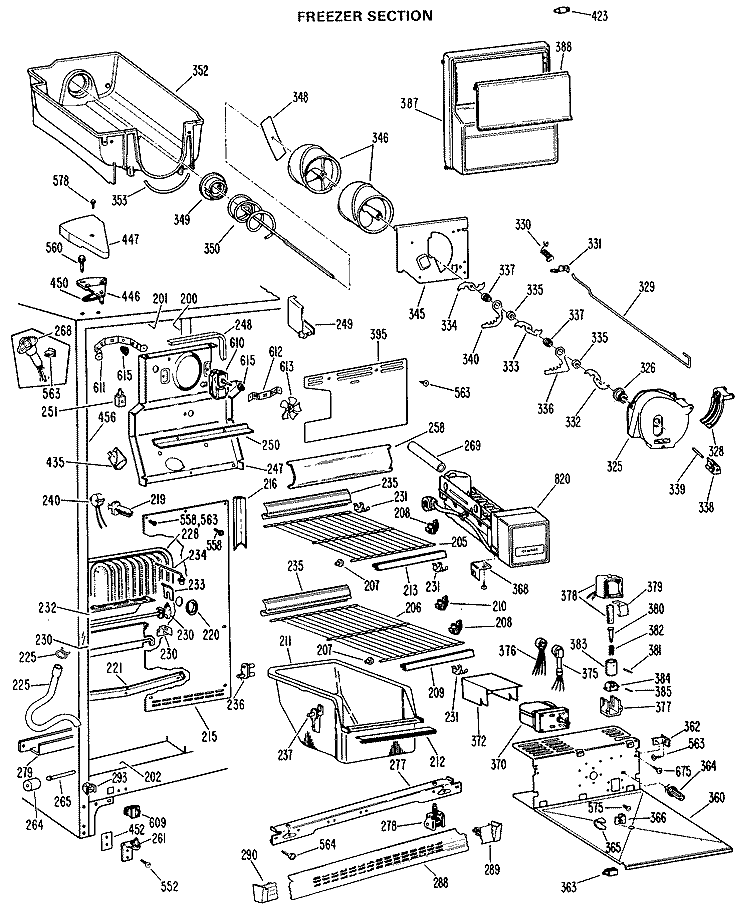 FREEZER SECTION Diagram and Parts List for TFX27FJE  General Electric Refrigerator