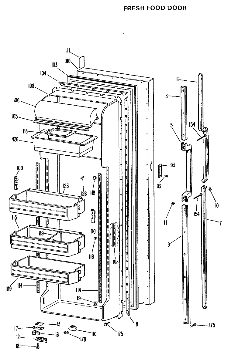 FRESH FOOD DOOR Diagram and Parts List for TFX27RJE  General Electric Refrigerator