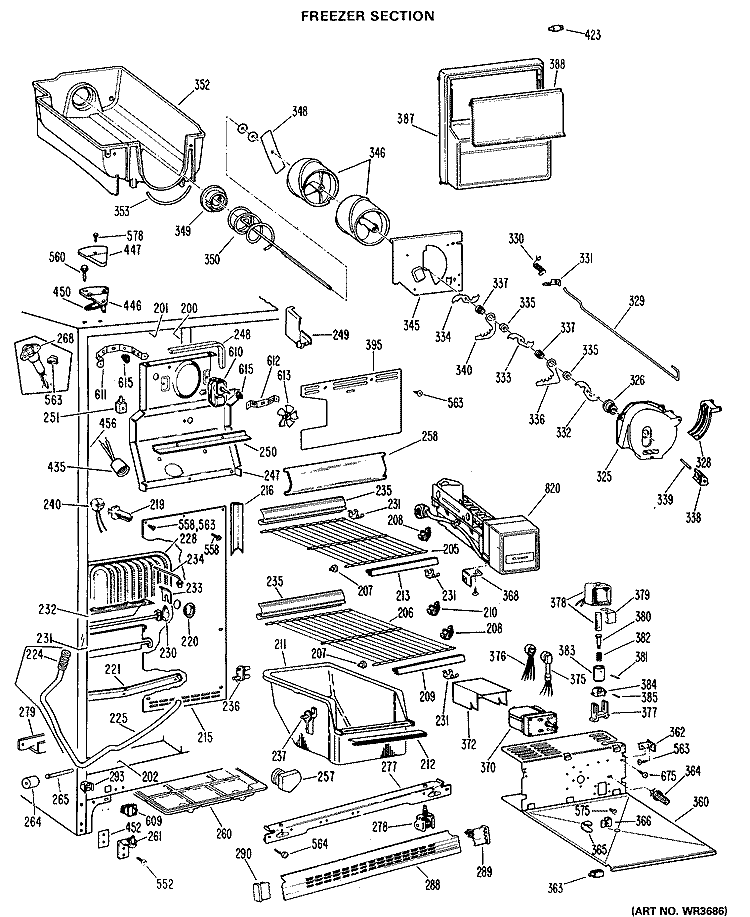 FREEZER SECTION Diagram and Parts List for TFX27RJE  General Electric Refrigerator