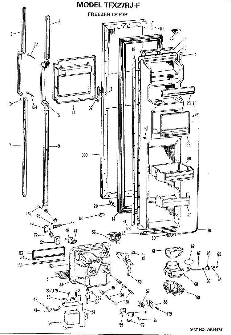 FREEZER DOOR Diagram and Parts List for TFX27RJF  General Electric Refrigerator
