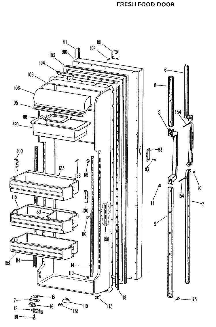 FRESH FOOD DOOR Diagram and Parts List for TFX27RJF  General Electric Refrigerator