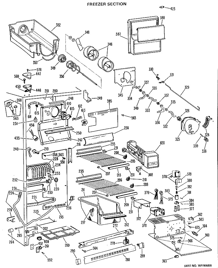 FREEZER SECTION Diagram and Parts List for TFX27RJF  General Electric Refrigerator