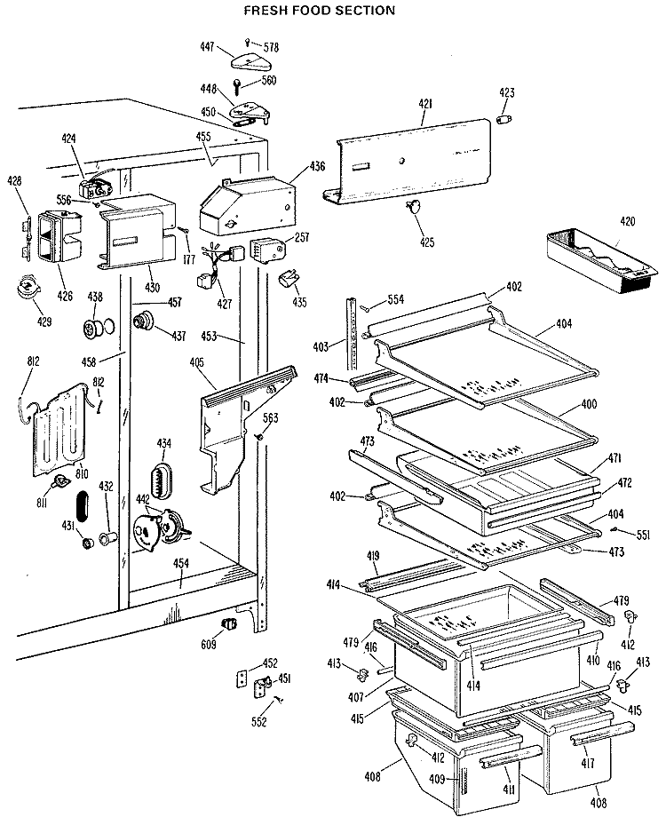 FRESH FOOD SECTION Diagram and Parts List for TFX27RJF  General Electric Refrigerator