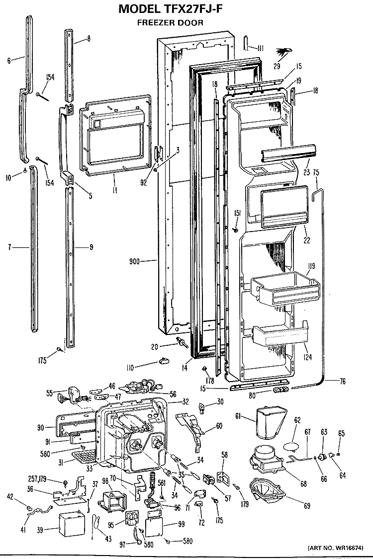 FREEZER DOOR Diagram and Parts List for TFX27FJF  General Electric Refrigerator