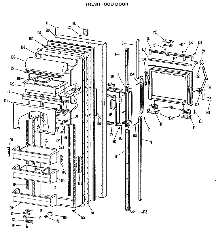 FREEZER DOOR Diagram and Parts List for TFX27FJF  General Electric Refrigerator