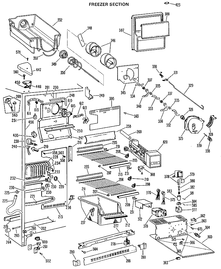 FREEZER SECTION Diagram and Parts List for TFX27FJF  General Electric Refrigerator