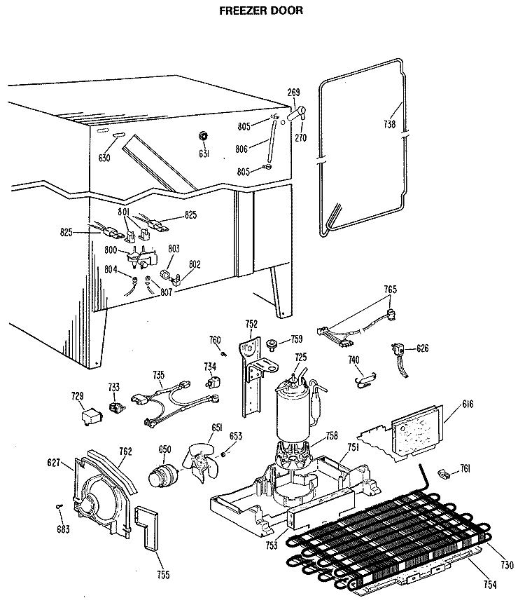 FREEZER DOOR Diagram and Parts List for TFX27FJF  General Electric Refrigerator